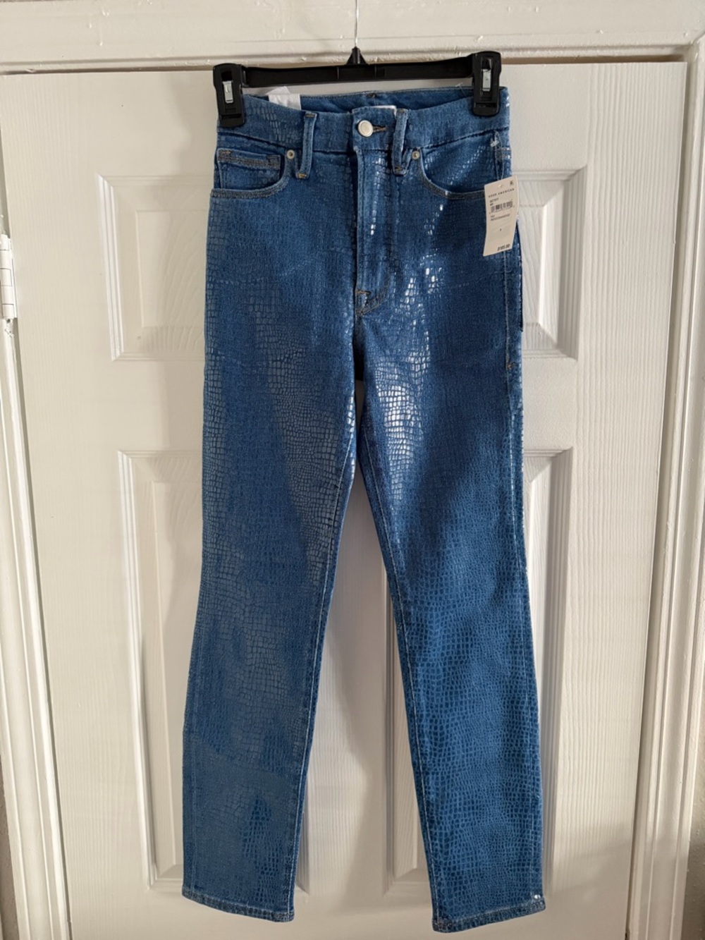 Good American Blue Croc-Embossed Skinny Jeans